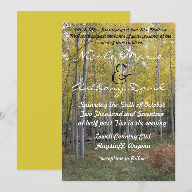 Aspen's Yellow Glow invitation (Front/Back)