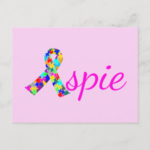 Aspie Cute Pink Asperger Syndrome Ribbon Postcard