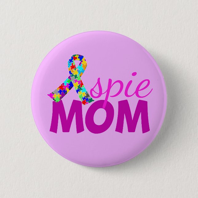Aspie Mom Pretty Pink Ribbon Asperger Mothers Day 2 Inch Round Button (Front)