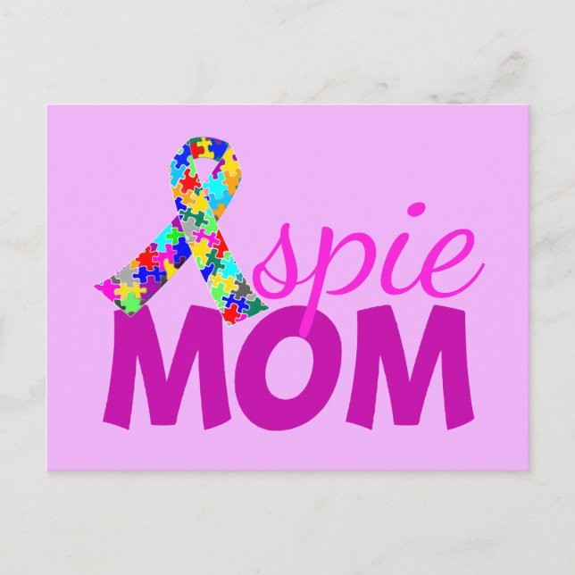 Aspie Mom Pretty Pink Ribbon Asperger Mothers Day Postcard (Front)