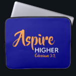 ASPIRE HIGHER Inspirational Christian Blue Laptop Sleeve<br><div class="desc">Inspirational message - Aspire Higher - with Scripture reference Colossians 3:2 "Set your mind on things above". A motivational message, simply yet stylishly displayed. Text is fully customisable, so you can personalise with your own favourite message and Scripture reference, or you can leave as it is. A great gift all...</div>