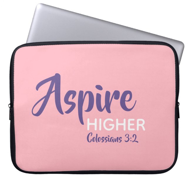 ASPIRE HIGHER Inspirational Christian Pink Laptop Sleeve (Front)