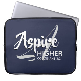 ASPIRE HIGHER Inspirational NAVY Christian Laptop Sleeve