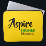 ASPIRE HIGHER Yellow Inspirational Christian Laptop Sleeve<br><div class="desc">Inspirational message - Aspire Higher - with Scripture reference Colossians 3:2 "Set your mind on things above". A motivational message, simply yet stylishly displayed. Text is fully customisable, so you can personalise with your own favourite message and Scripture reference, or you can leave as it is. A great gift all...</div>