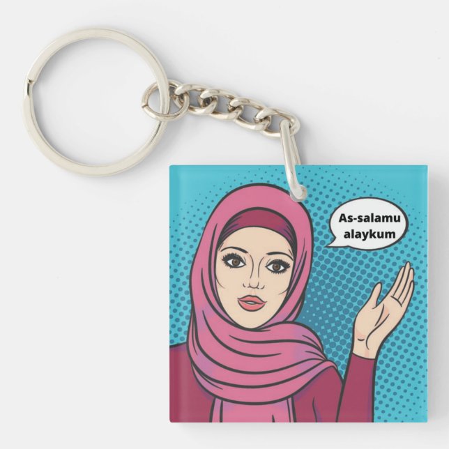 Assalamu Alaykum - Muslim Girl in Hijab  Keychain (Front)