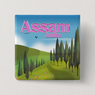 Assam India travel poster print. 2 Inch Square Button