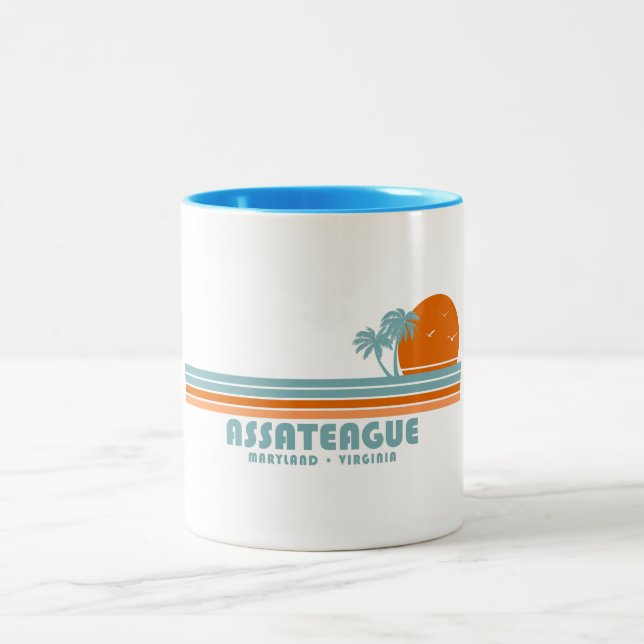 Assateague Island Maryland Virginia Sun Palm Trees Two-Tone Coffee Mug (Center)