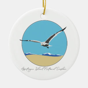 Assateague Island Sea Gull over Beach  Ceramic Ornament