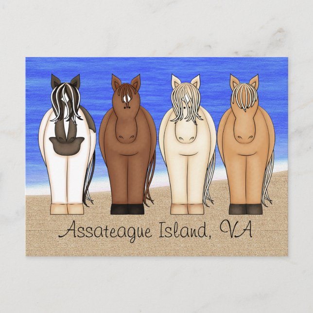 Assateague Island VA Chincoteague Ponies Postcard (Front)