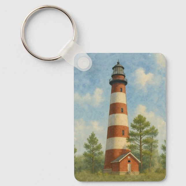 Assateague Lighthouse Watercolor Keychain (Front)