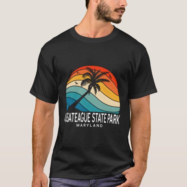 Assateague State Park Maryland Beach Palm Tree T-Shirt (Front)
