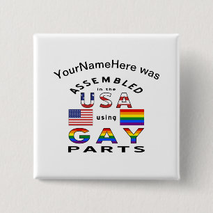 Assembled USA Gay Parts Personalized Name  2 Inch Square Button