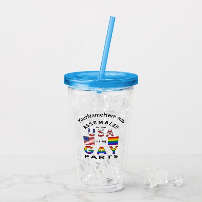Assembled USA Gay Parts Personalized Name  Acrylic Tumbler (Back Ice)