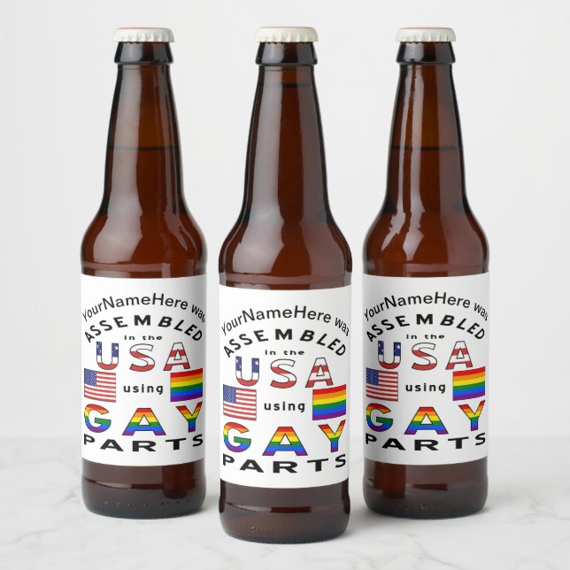 Assembled USA Gay Parts Personalized Name  Beer Bottle Label (Bottles)