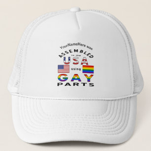 Assembled USA Gay Parts Personalized Name  Trucker Hat