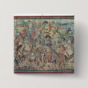 Assembling the Riders, from the tapestry of 'David 2 Inch Square Button