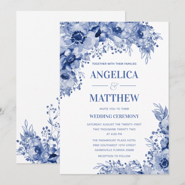 Assembly In Blue Indigo Wedding Invitation (Front/Back)