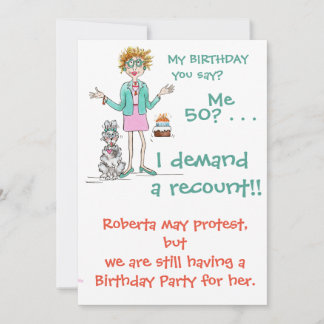 Assertive Woman Demands a 50 yr Recount cartoon Invitation