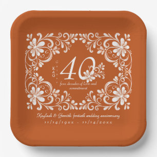 Assiette 40e Anniversaire Shabby Chic Orange Foncé