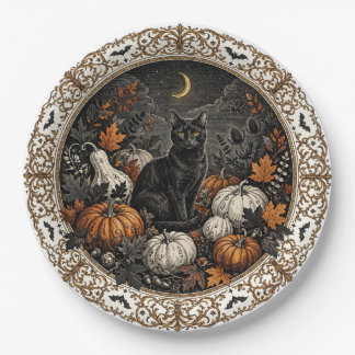 Assiette à dinner de chat noir Halloween gothique