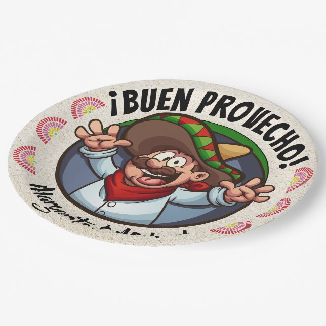 Assiette Accessoires de Fête Buen Provecho Thème E (Angle)