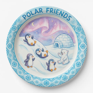 Assiette « Amis polaires » Mignons manchots et our