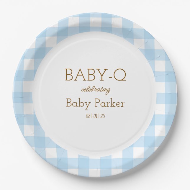 Assiette circulaire bébé Q Gingham bleu 2 (Devant)