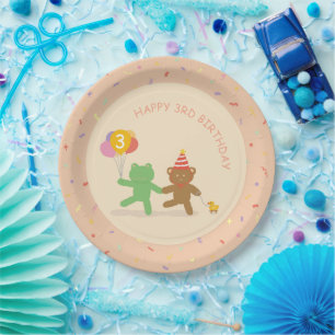 Assiette d'anniversaire Grenouille & Ours Mignonne