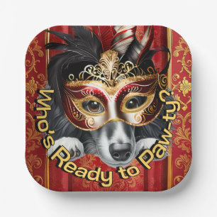 Assiette de fête à masque de teckel Rouge Or