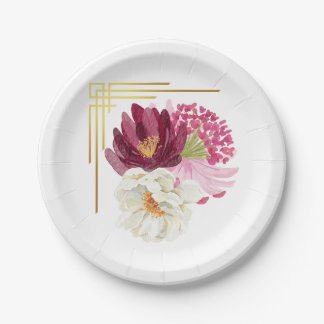 Assiette de fête d'anniversaire à motif floral élé