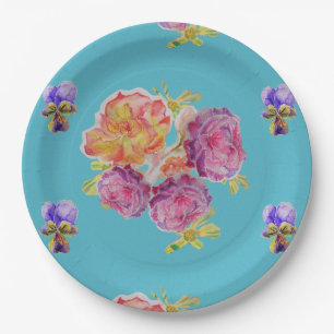 Assiette de fête en papier à motif de fleur de ros