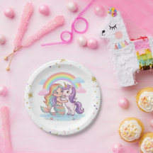 Assiette de fête en papier Licorne Sirène