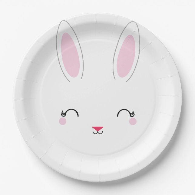assiette de fête en papier rose BUNNY ANNIVERSAIRE (Devant)