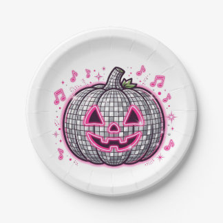 Assiette de fête Halloween Citrouille Disco Rose