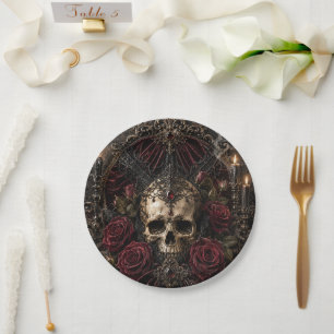Assiette de fête Halloween pour couple de squelett