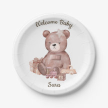 Assiette de fête pour Baby Shower Ourson Mignon
