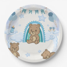 Assiette de fête prénatale Ourson Bleu