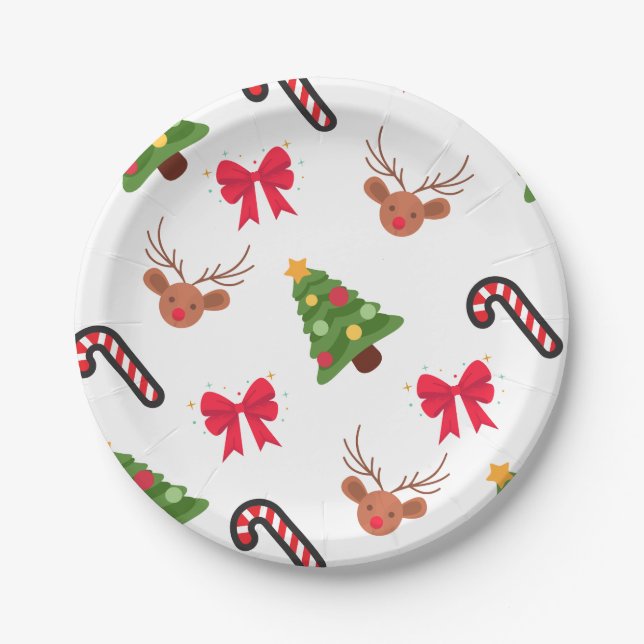 Assiette de noël en carton à motif blanc (Devant)