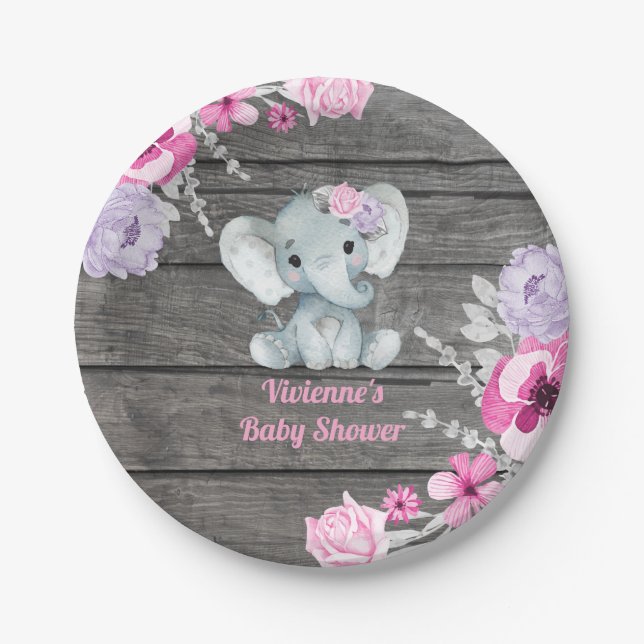 Assiette d'éléphant rose violet 4 Baby showers, An (Devant)