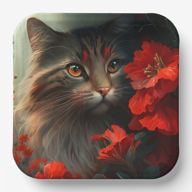 Assiette en carton chat fleur (Recto)