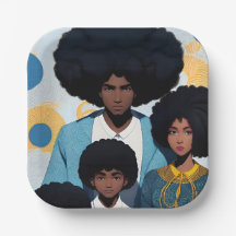 Assiette en carton Portrait Famille coupes Afro 