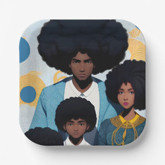 Assiette en carton Portrait Famille coupes Afro 