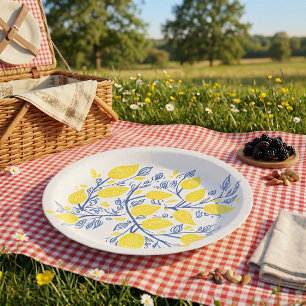 Assiette en papier à effet de gravure sur bois ave