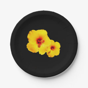 Assiette en papier à motif d'hibiscus jaune