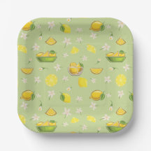 Assiette en papier à motif été citron