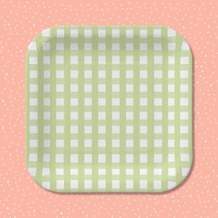 Assiette en papier à motif gingham vert pastel