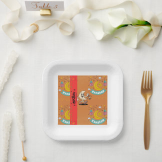Assiette en papier animée croissant Ramadan mignon