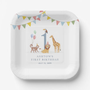 Assiette en papier anniversaire animaux de safari