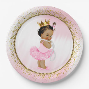 Assiette en papier Baby Shower Princesse Afro-Amér