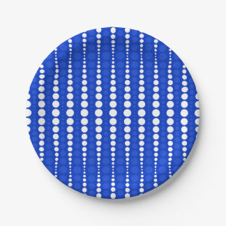 Assiette en papier bleu cobalt et pois blancs